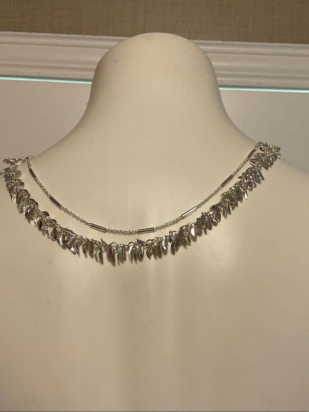 Mary Kay Silver Layered Leaf Fringe Necklace